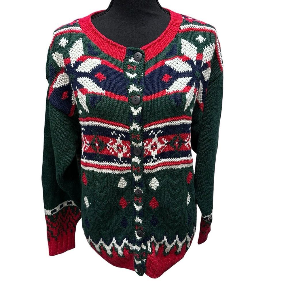 Vintage Christmas Sweater Cardigan Casual Corner Ugly Tacky Size Medium